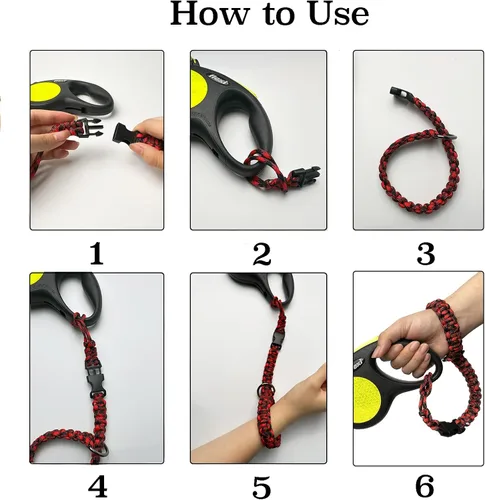 Miniatura 6 de Correa de muñeca ajustable manos libres para correa de perro, correa de seguridad para correas retráctiles para perros, negro