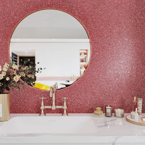 Miniatura 3 de VEELIKE Papel tapiz con purpurina oro rosa de 15.7''x118'' papel tapiz rosa brillante despegar y pegar papel de contacto con purpurina rollo de tela