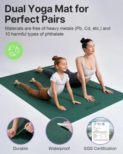 Miniatura 4 de YOTTOY Tapete de yoga grande (75 x 52 x 1/2 pulgadas), tapete de ejercicio TPE extra ancho, tapete de entrenamiento antideslizante para pilates