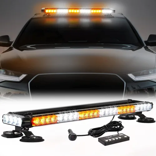 Miniatura 11 de WINECO - Barra de luces estroboscópicas LED ámbar de 29.5" para techo, doble cara intermitente, luz de emergencia, señal de peligro, advertencia