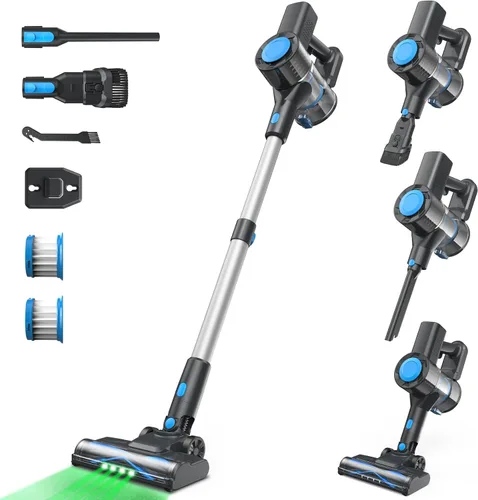 Miniatura 12 de Aspiradora sin cable, potente aspiradora ligera de palo con soporte autónomo, anti-enredos, aspiradora recargable 8 en 1 para el hogar, pisos de Azul