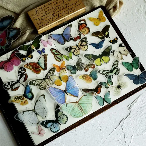 80 calcomanías vintage de mariposas para álbumes de recortes, calcomanías de mariposas de papel sulfúrico Doraking DIY Decoration para álbum de