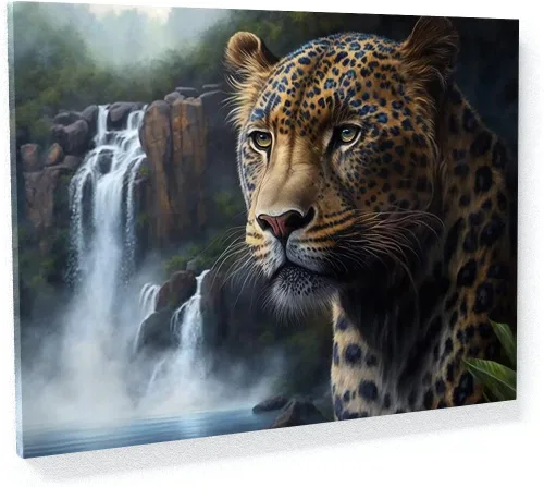 Miniatura 31 de Sense Canvas Arte en lienzo con retrato de leopardo verde 2 – Decoración del hogar para pared, póster grande 40 x 30 / 0.75 pulgadas