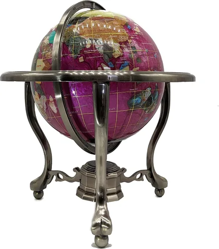 Miniatura 17 de Globo del mundo con piedras preciosas de océano azul con soporte de aleación de zinc plateado de 4 patas (8.661 in/9 pulgadas, 4 patas/azul océano)