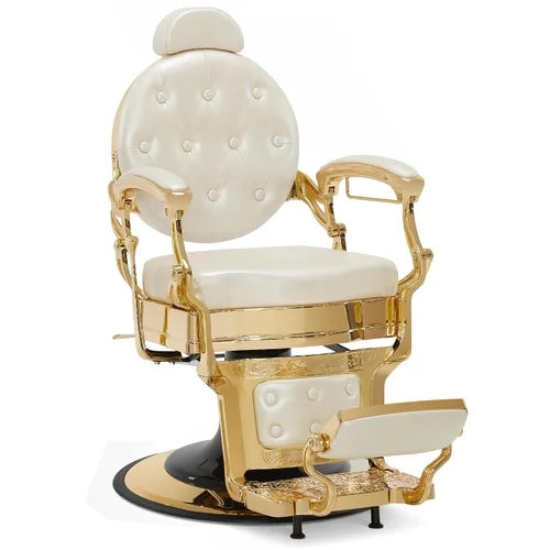 BarberPub Silla de peluquero resistente para hombres con reposacabezas, sillas reclinables hidráulicas de metal antiguo multiusos, equipo de Blanco