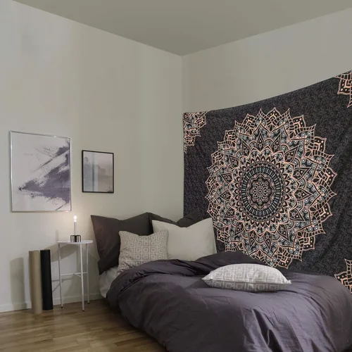 Miniatura 4 de Tapiz de mandala negro para colgar en la pared, tapiz psicodélico de pared, estético, indio, hippie, decoración bohemia para el hogar, dormitorio