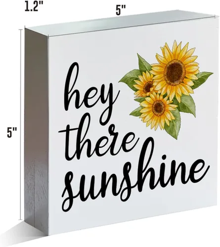 Miniatura 2 de Letrero de madera con diseño de girasol de granja, con texto en inglés "Hey There Sunshine", letrero decorativo de escritorio de verano, decoración