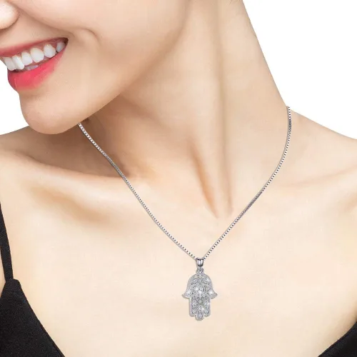 Miniatura 4 de Aniu Collar de plata de ley 925 para mujer colgante de mano de Fátima con circonita cúbica viene con caja de regalo de joyería negra y cadena de 18