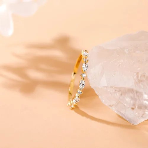 Miniatura 2 de SHINYSO Anillo de boda chapado en oro de 14 quilates para mujer, anillo de compromiso de eternidad con circonita cúbica, talla 4-10
