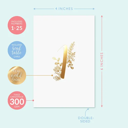Miniatura 2 de Sweetzer & Orange - Números de mesa dorados para bodas – 1 a 25 elegantes tarjetas de mesa para bodas, bar mitzvah, decoraciones de quinceañera