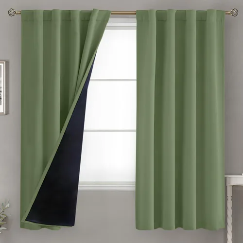 Miniatura 143 de BGment Cortinas 100% opacas beige de 63 pulgadas de largo con forro aislante térmico, bolsillo para varilla y lengüeta trasera de doble capa