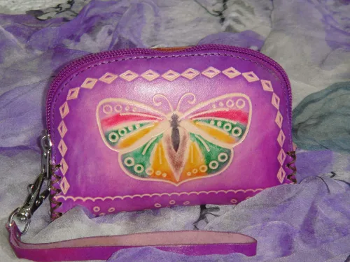 Miniatura 6 de Genuine Leather Change Purse,wallet,Butterfly & Flower Coin Pouch, Wristlet and .Zipper
