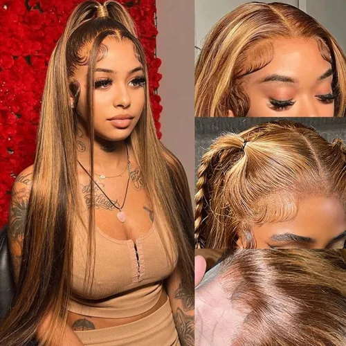 Miniatura 30 de Peluca de cabello humano 613 con encaje frontal 13x6 HD transparente densidad 180% rubia, pelucas de cabello humano con encaje frontal Peluca