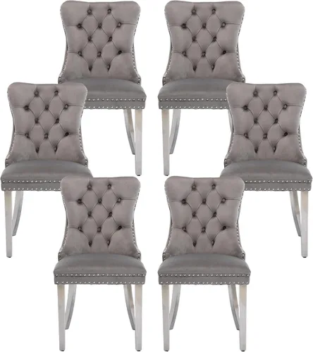 Miniatura 70 de Silla de comedor copetuda moderna de terciopelo para comedor, sillas de comedor tapizadas con remache de clavo, anillo trasero para cocina, comedor