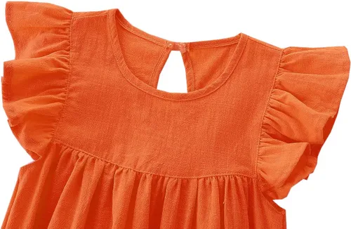 Miniatura 3 de Vestido de verano de algodón y lino con mangas con vuelo, vestido de playa para bebés y niñas pequeñas