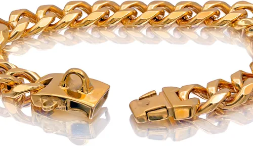 Miniatura 4 de Collares dorados de acero inoxidable fuertes para perros con cierre de hebilla de seguridad, collar de entrenamiento de cadena de eslabones cubanos