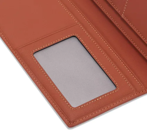 Miniatura 5 de HISCOW Cartera larga de cuero delgada para hombres y mujeres, piel de becerro italiana, cartera de bolsillo en el pecho para chequera, tarjetas