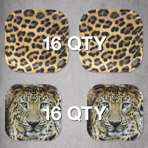 Miniatura 2 de Havercamp Fiesta temática de leopardo para 16 invitados (32 piezas) Incluye 16 platos llanos y 16 platos laterales. Leopardo fotorealista para un