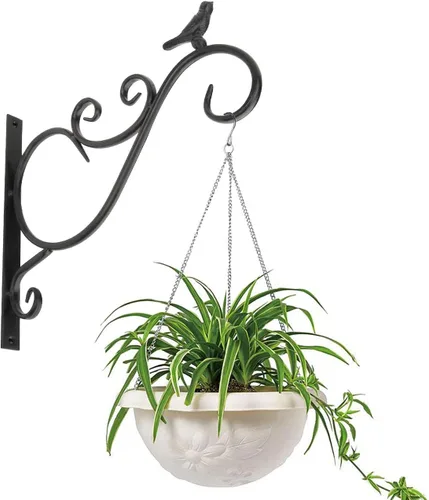 Miniatura 7 de Lewondr Soporte para plantas para colgar en la pared, paquete de 2 ganchos retro de hierro Shepard de 12 pulgadas para comedero de pájaros y flores