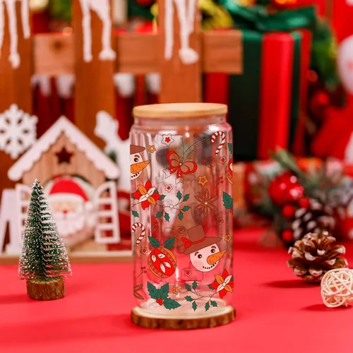Miniatura 8 de Joyclub Paquete de 12 vasos de vidrio de sublimación con tapas y pajitas de 16 onzas, vaso de vidrio transparente de sublimación en blanco, tazas