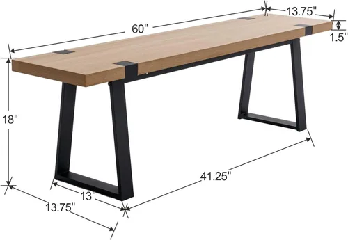 Miniatura 2 de VESCASA Banco de comedor de madera de 60 pulgadas con patas de metal negro para comedor, cocina, roble natural Natural Oak