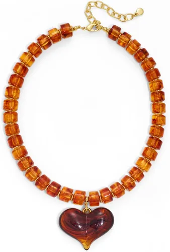 WOWORAMA Collares de corazón grueso para mujer, gargantilla de resina colorida con cuentas de oro, collar de declaración de corazón hinchado,