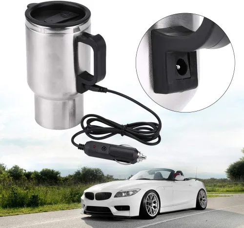 Miniatura 3 de Hervidor eléctrico para coche, 12 V, 15.2 fl oz, eléctrico en el coche, taza de calefacción de acero inoxidable, taza de café, té, taza de coche