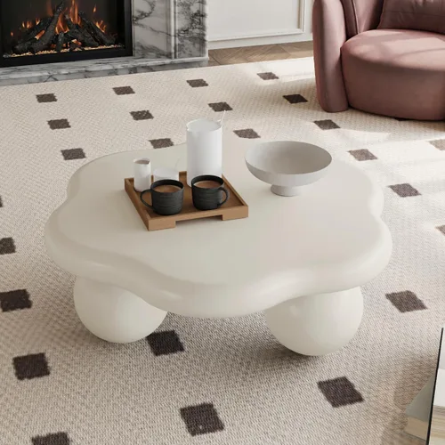 Miniatura 13 de Mesa de café irregular de 40" en forma de nube asimétrica Mesa de té de centro bajo con 3 patas esféricas para sala de estar, oficina, apartamento