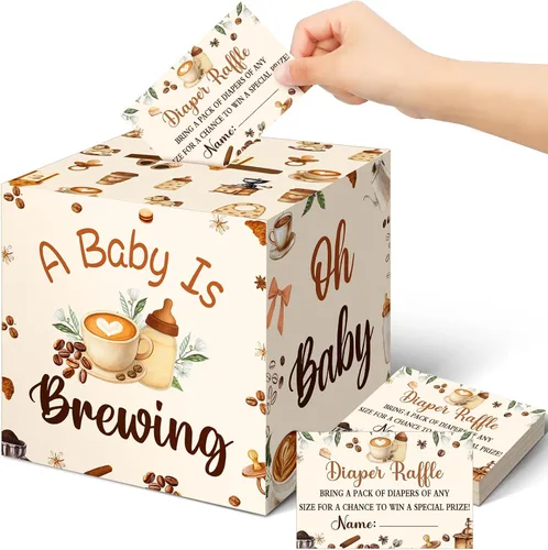 Miniatura 59 de Teling 51 boletos para rifas de pañales con caja de tarjetas, decoración de baby shower, caja de soporte para baby shower, para fiesta de rifas