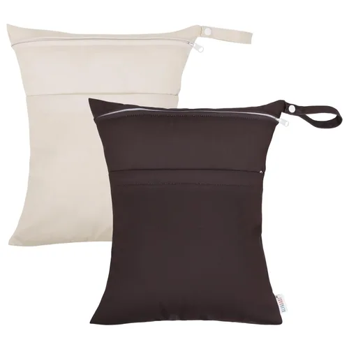 Miniatura 20 de ALVABABY 2 bolsas de pañales de tela para ropa húmeda, reutilizables con dos bolsillos con cremallera, para viajes, playa, piscina, guardería