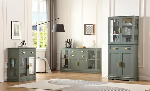 Miniatura 5 de FOREST GRAVITY Armario de buffet pequeño de 31.5 pulgadas con puertas de cristal, pequeño gabinete de barra de café con almacenamiento, aparador