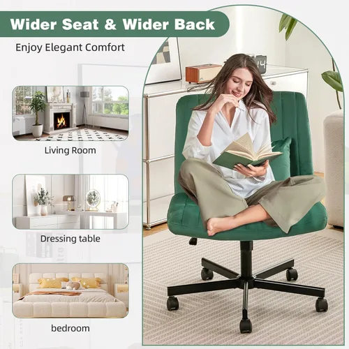 Miniatura 7 de Silla cruzada con ruedas, silla de oficina con patas cruzadas con ruedas, silla de oficina sin brazos, sillas de escritorio de terciopelo con ruedas