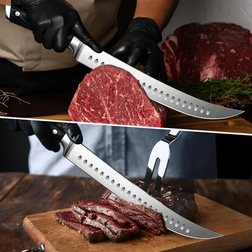 Miniatura 7 de SHAN ZU Cuchillo de rebanar de 12 pulgadas - Cuchillo profesional alemán para rebanar y trinchar carne de pecho, hoja de acero inoxidable 1.4116