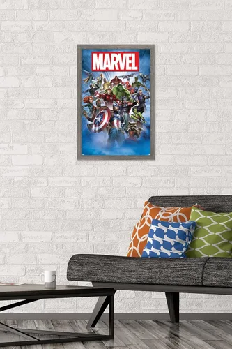 Miniatura 2 de Trends International Marvel Comics - Póster de pared de tiro grupal, 14.725 x 22.375 pulgadas, versión enmarcada de madera de granero