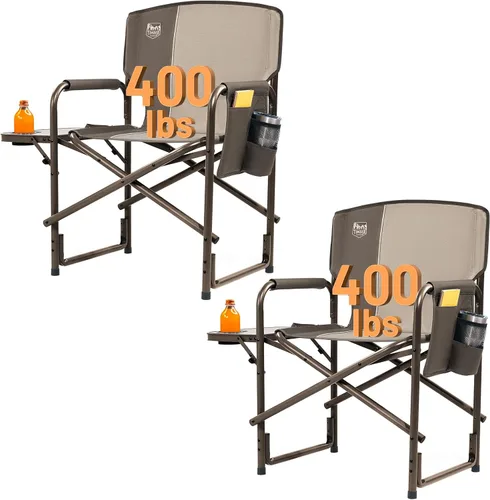 Miniatura 17 de TIMBER RIDGE Silla de camping de aluminio extragrande, silla de director portátil y ligera con mesa auxiliar, bolsillo lateral desmontable