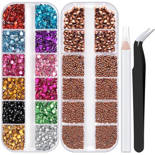 Miniatura 28 de Dos paquetes de diamantes de imitación de parte trasera plana, 4520 piezas, diamantes de imitación coloridos para uñas, multicolor + AB + gemas