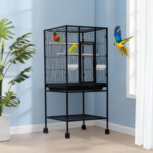 Miniatura 11 de Garvee Jaula grande para pájaros de 82 pulgadas de alto, jaula de periquitos rodante con parte superior de juego, percha de cuerda para pájaros