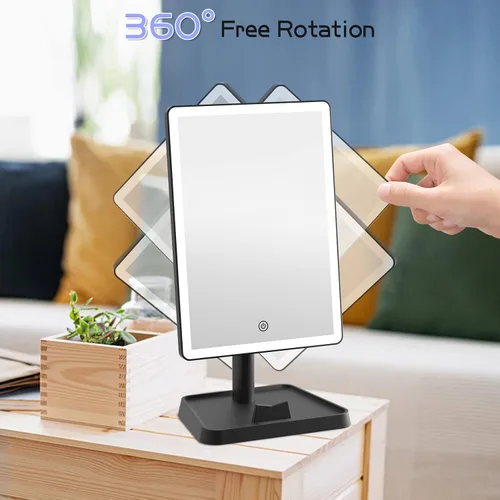 Miniatura 8 de FUNTOUCH Espejo de tocador de maquillaje recargable con luces, espejo de escritorio grande iluminado con 96 luces LED y aumento de 10x, iluminación