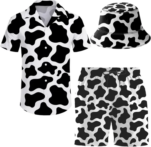 Miniatura 12 de Conjunto deportivo de 2 piezas para hombre, camisa hawaiana, pantalones cortos, camisa con botones y pantalones cortos con sombreros de pescador