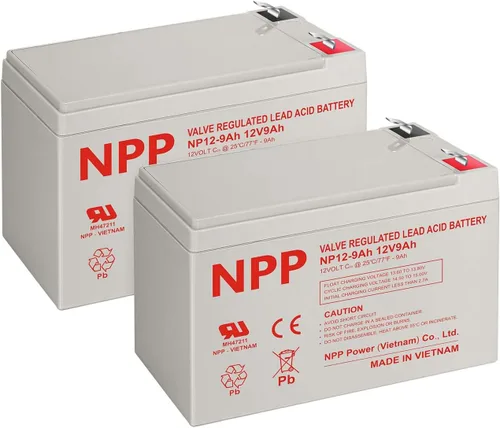 NPP Batería AGM NP12-9Ah de 12 V 9 Ah, terminales F2, repuesto de batería recargable para UPS, iluminación de emergencia con alarma Verizon FiOS