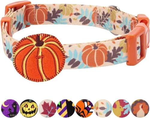 Miniatura 6 de Blueberry Pet-10 patrones de otoño, Halloween, Día de Acción de Gracias, collar de perro, etc., L, Pumpkin Calabaza