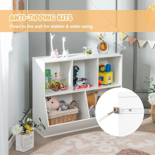 Miniatura 6 de Kids Bookshelf and Toy Organization,5 Cubby Open Wooden Playroom Organization and Storage, Toddler Bookshelf for Kid’s Room Bedroom Nursery White