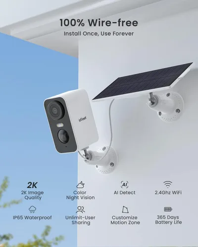 Miniatura 2 de ieGeek Cámaras de seguridad solares inalámbricas para exteriores con panel solar, cámara inalámbrica WiFi 2K para seguridad en el hogar con visión