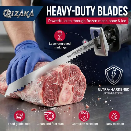Miniatura 3 de Paquete de 6 hojas de sierra recíproca para carne congelada, hueso, pescado – 3TPI 12 pulgadas (11.811 in)/0.047 in x 2 piezas, 6TPI 6 pulgadas