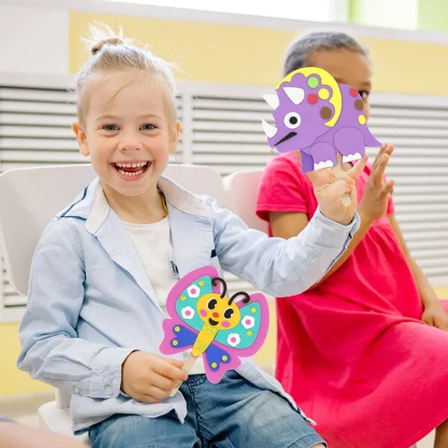 Miniatura 7 de VKPI Haz 6 marionetas de palillos para niños, manualidades de espuma, juguetes de tiempo de cuentos para niños mayores de 4 años, dinosaurios
