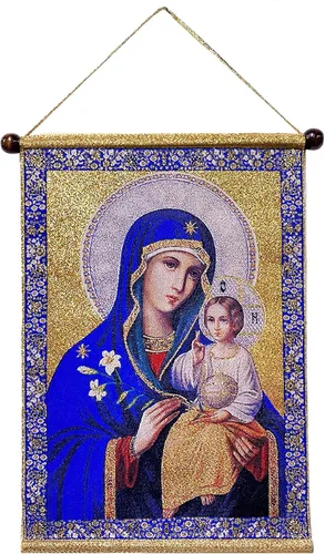 Needzo Tapiz de la Virgen María, icono de floración eterna, Madonna y niño, arte de pared, icono de 14 pulgadas, imagen cristiana católica ortodoxa,