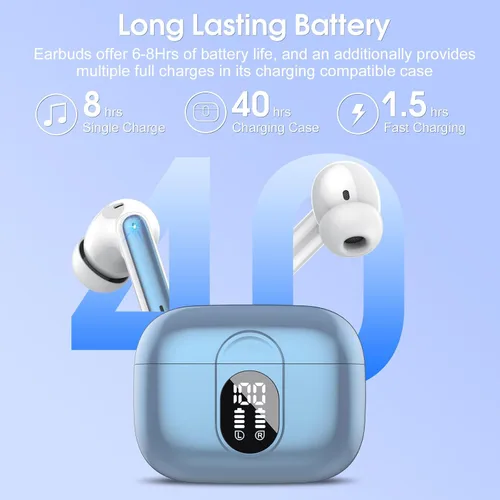 Miniatura 4 de Auriculares Inalámbricos 2024 Bluetooth 5.3 Auriculares HiFi Estéreo, 40H Tiempo de Reproducción Intrauditivos, Auriculares Bluetooth con Pantalla