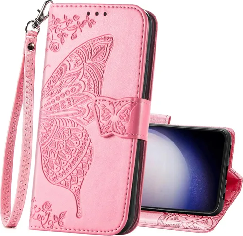 Miniatura 13 de Funda protectora de piel sintética para Samsung Galaxy S10e, con tapa y ranura para tarjetas, bolsillo en relieve, diseño de flores y mariposas
