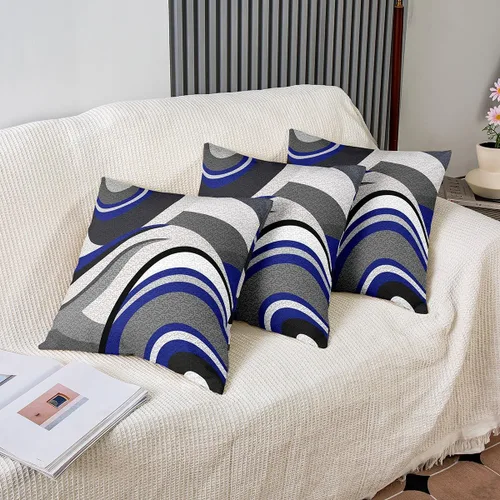 Miniatura 4 de Juego de 4 fundas de almohada geométricas reversibles para exteriores de 16 x 16 pulgadas, diseño geométrico de rayas azules, negras y grises, juego