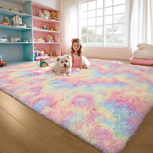 Miniatura 9 de KCHOWUA Alfombras Esponjosas y Peludas de Unicornio para Dormitorio de Niñas, 3x5 pies Lavable Antideslizante Alfombra de Área Shag Peluda para Sala